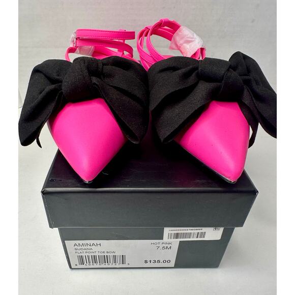 AAJ By Aminah Women's Sudana Bow Detail Ankle Strap Flats Pink Size 7.5 NEW - Picture 2 of 8